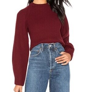 Theory Sculpted Sleeve Crew Merino Wool Pullover Deep Mulberry